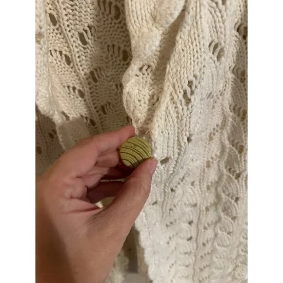 Y Coldwater Creek Cream Ramie & Cotton Chunky Knit Fisherman Cardigan - Picture 8 of 11